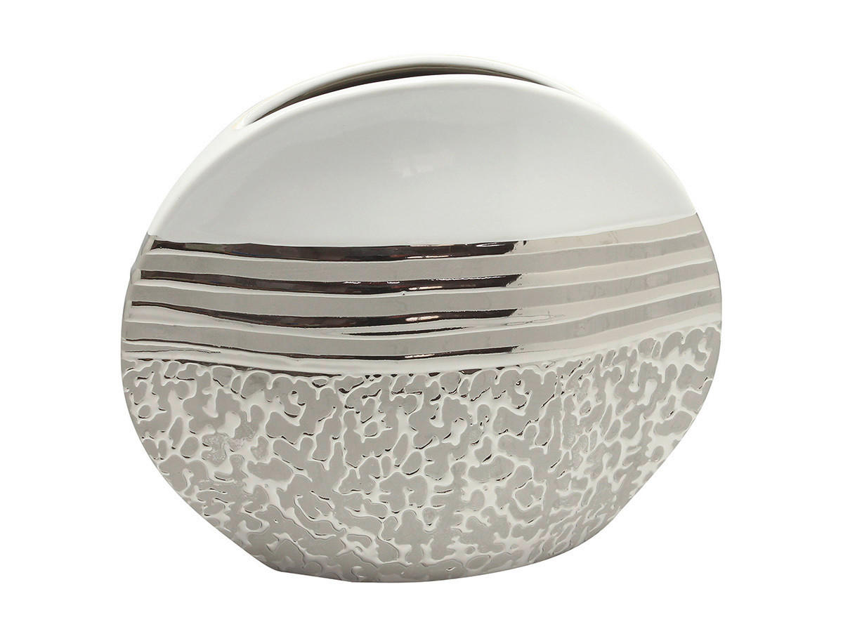VASE  - Weiss/Silberfarben, Basics, Keramik (8/24,5/21cm)