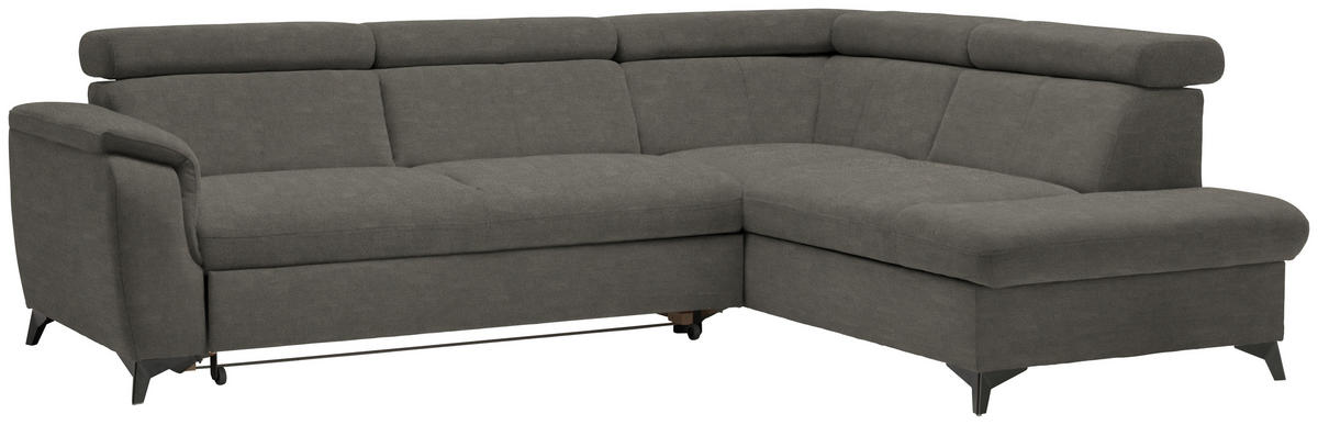 ECKSOFA in Mikrofaser Graubraun  - Graubraun/Schwarz, Design, Textil/Metall (260/203cm) - Stylife