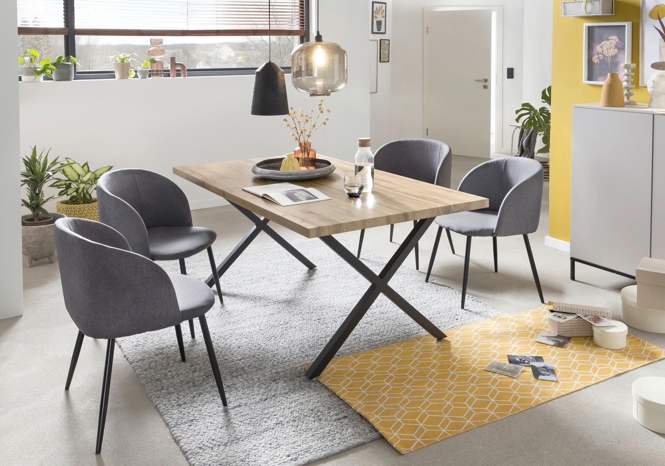 ESSTISCH rechteckig Naturfarben, Schwarz  - Schwarz/Naturfarben, Design, Holzwerkstoff/Metall (160/90/75cm) - Livetastic