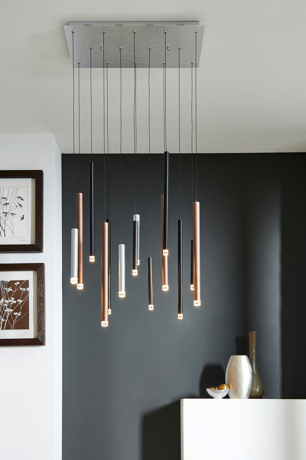 LED-HÄNGELEUCHTE 70/30/180 cm  - Hellbraun/Silberfarben, Design, Kunststoff/Metall (70/30/180cm) - Brilliant