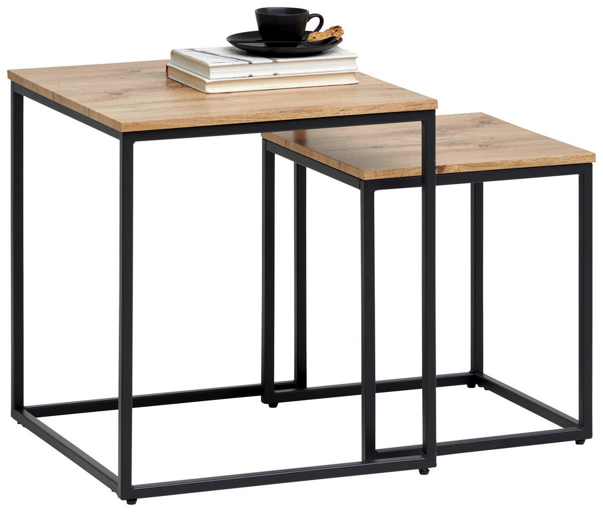 BEISTELLTISCHSET quadratisch Eichefarben  - Eichefarben/Schwarz, Design, Holzwerkstoff/Metall (35-45/35-45/40-50cm) - Ti'me