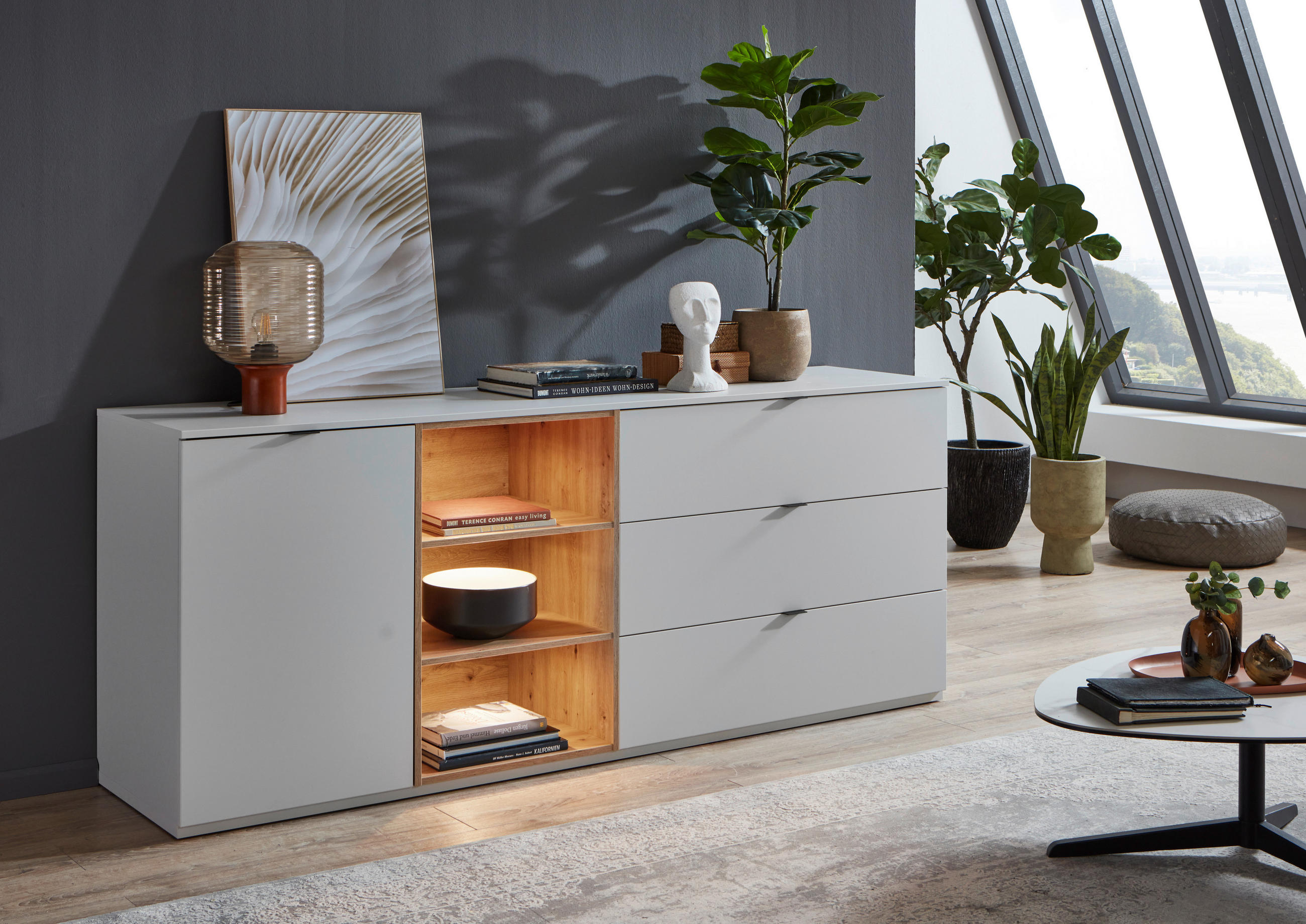 SIDEBOARD 205/85,1/50 cm  in Eiche Artisan, Hellgrau  - Anthrazit/Hellgrau, Design, Holzwerkstoff/Kunststoff (205/85,1/50cm) - Stylife