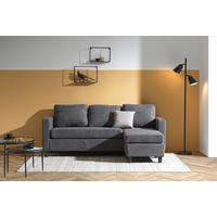 ECKSOFA Plüsch Grau  - Schwarz/Grau, Design, Holz/Kunststoff (198/135cm) - Ti'me