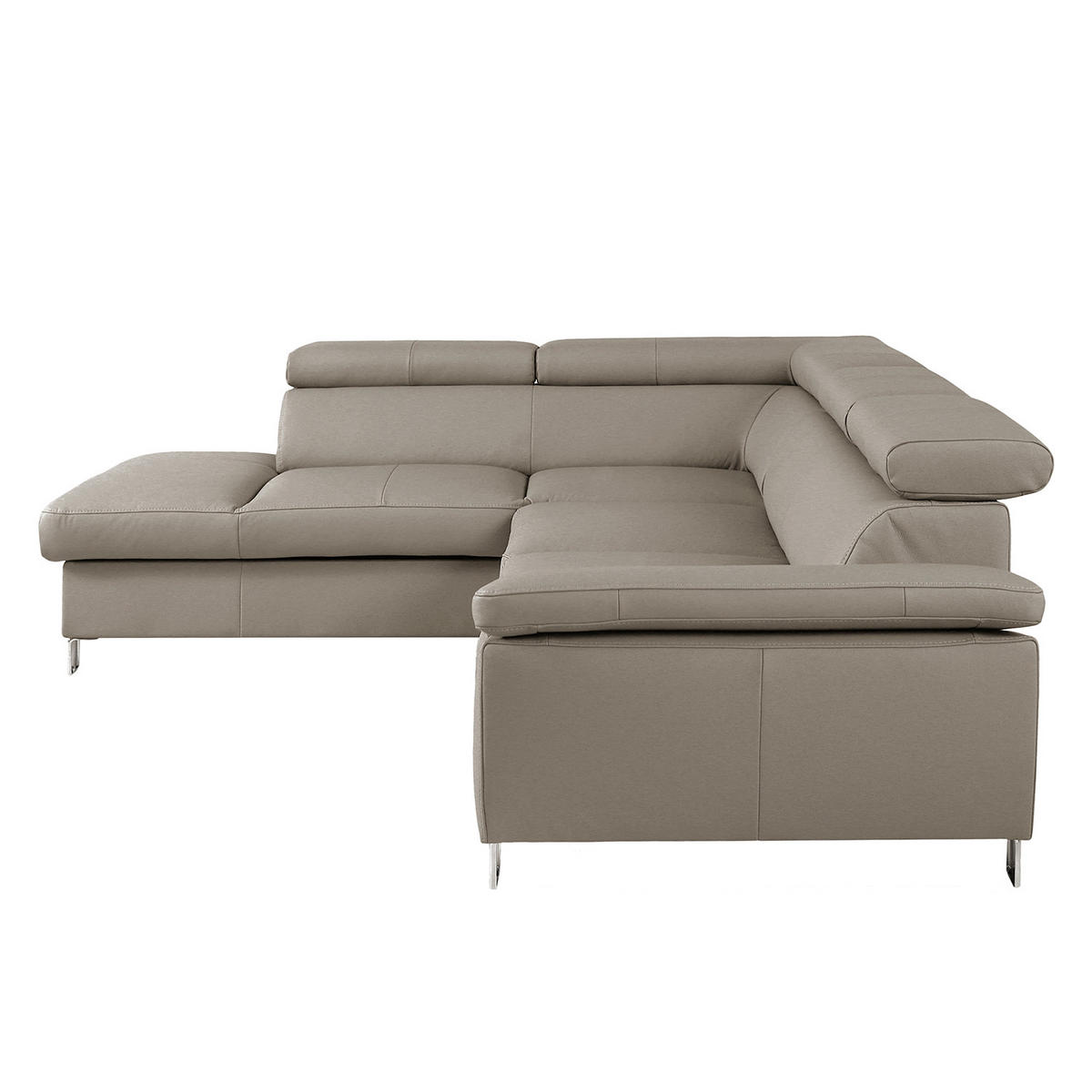 ECKSOFA Hellgrau Echtleder Lederlook  - Chromfarben/Hellgrau, Design, Leder/Textil (208/248cm) - Livetastic