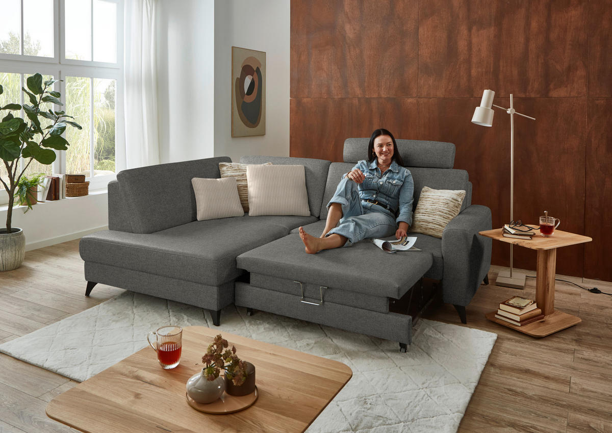 ECKSOFA  Chenille Grau  - Schwarz/Grau, Design, Textil/Metall (182/239cm) - Beldomo Comfort