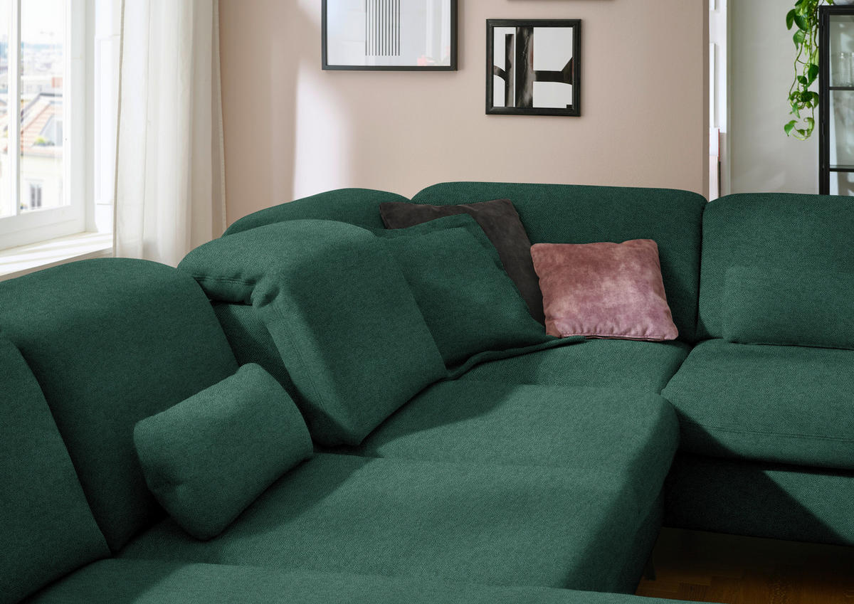 WOHNLANDSCHAFT  in Chenille Waldgrün  - Waldgrün/Schwarz, Design, Textil/Metall (198/369/255cm) - Beldomo Style