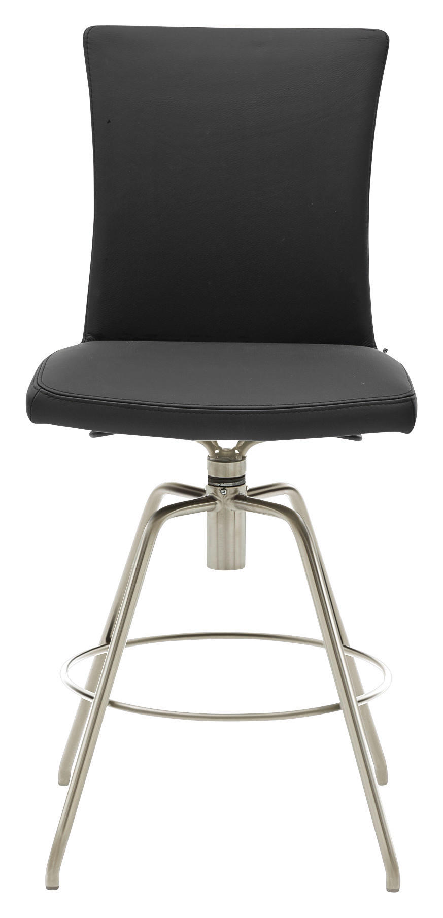 BARHOCKER Echtleder Schwarz, Edelstahlfarben Lederauswahl, Stoffauswahl, Typenauswahl, automatische Rückholfunktion  - Edelstahlfarben/Schwarz, Design, Leder/Metall (52/107/58cm) - Musterring
