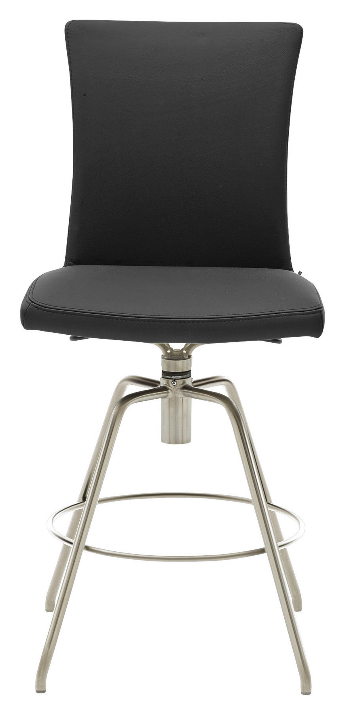 BARHOCKER Echtleder Schwarz, Edelstahlfarben Lederauswahl, Stoffauswahl, Typenauswahl, automatische Rückholfunktion  - Edelstahlfarben/Schwarz, Design, Leder/Metall (52/107/58cm) - Musterring