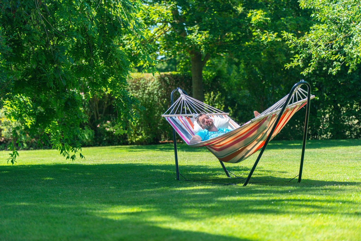 HÄNGEMATTE chilllounge single  - Blau/Orange, KONVENTIONELL, Textil/Metall (300/74/105cm) - La Siesta