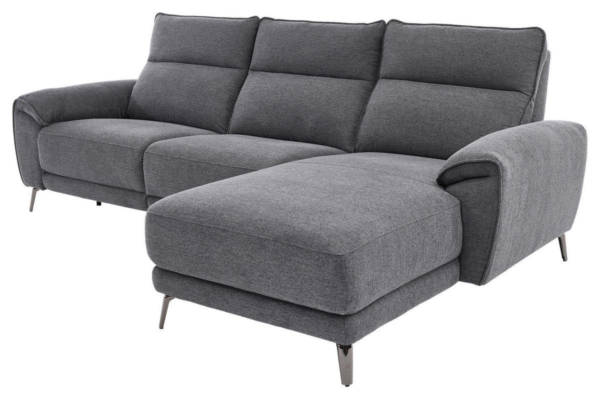 ECKSOFA Dunkelgrau Webstoff Rücken echt, Relaxfunktion  - Chromfarben/Dunkelgrau, Design, Textil/Metall (272/168cm) - Carryhome