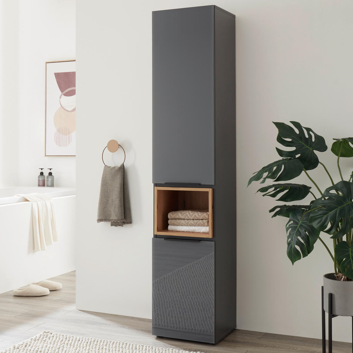 MAGASSZEKRÉNY 38/185/35 cm  - tölgyfa színű/fekete, Design, műanyag/faalapú anyag (38/185/35cm) - home24