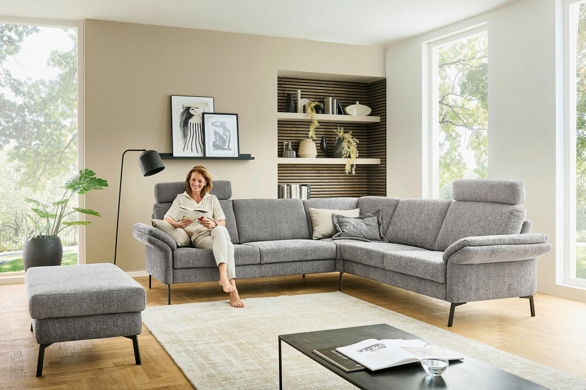 HOCKER Flachgewebe Platinfarben  - Platinfarben/Schwarz, KONVENTIONELL, Textil/Metall (113/47/68cm) - Pure Home Comfort