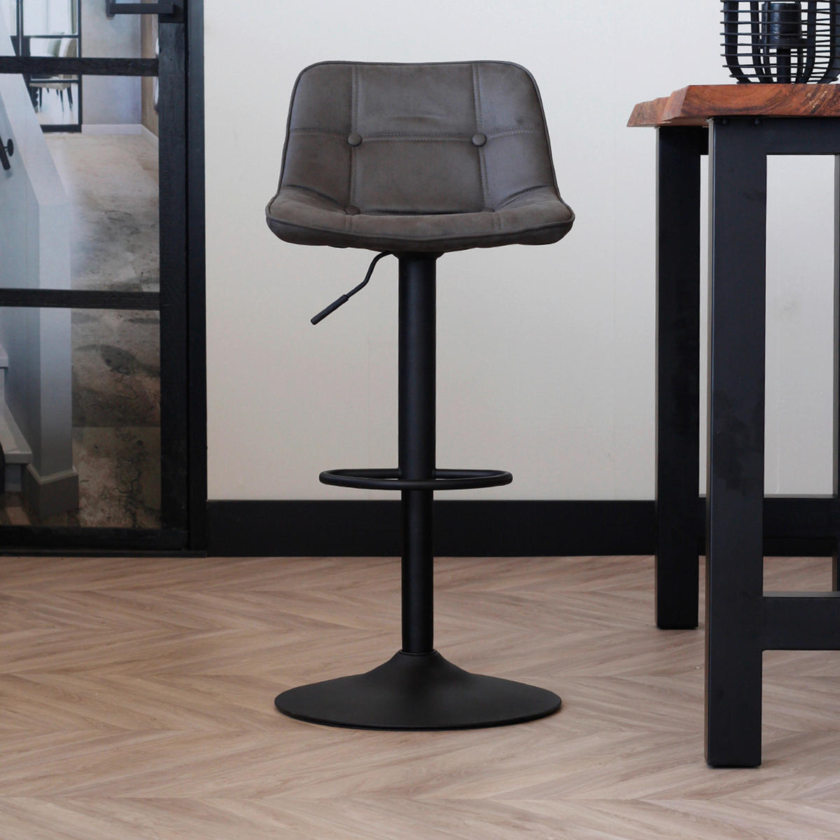 BARHOCKER-SET Mikrofaser Anthrazit gastro- und objekttauglich  - Anthrazit/Schwarz, LIFESTYLE, Textil/Metall (49/87/43cm) - MID.YOU