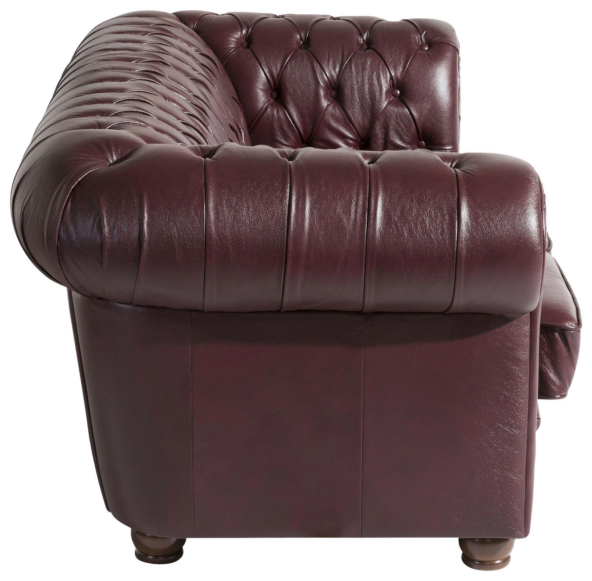 CHESTERFIELD-DREISITZER-SOFA in Echtleder Rot  - Rot/Nussbaumfarben, Design, Leder/Holz (200/76/98cm) - Max Winzer