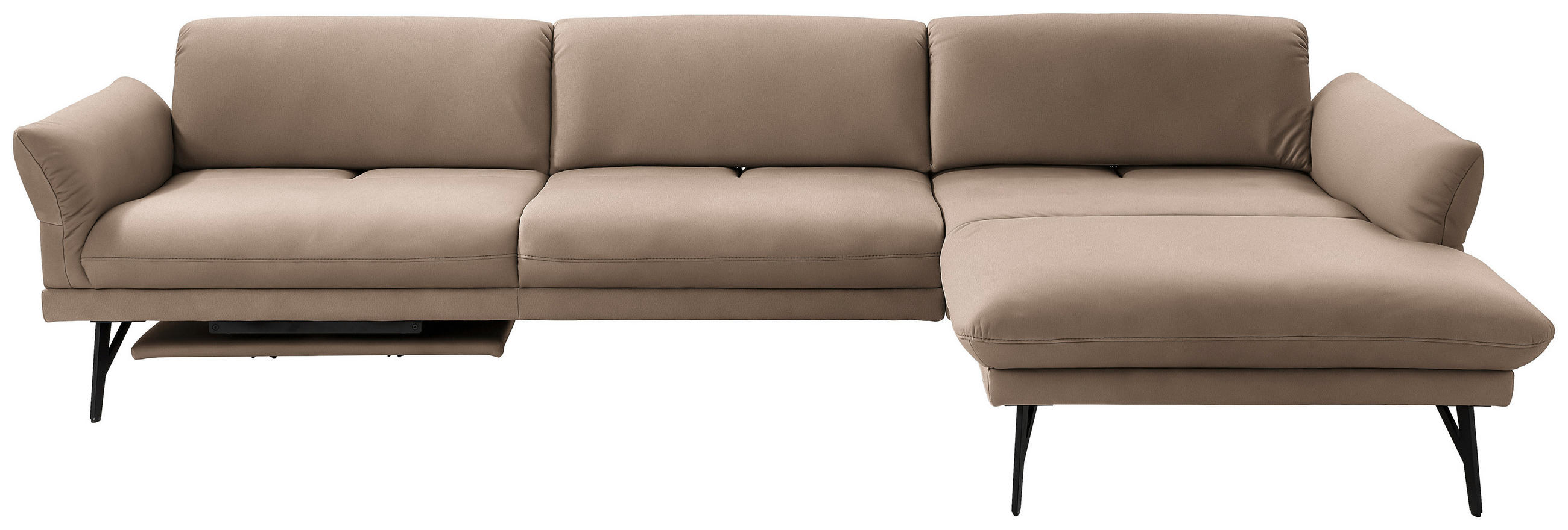 ECKSOFA Posh in Echtleder Hellbraun  308/173 cm  - Hellbraun/Anthrazit, Design, Leder/Metall (308/173cm) - Joop!