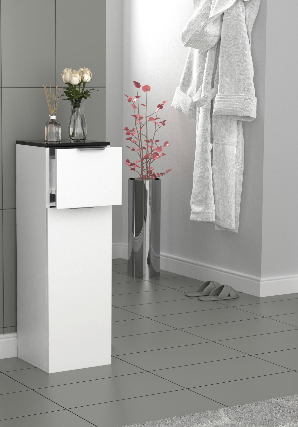 HIGHBOARD  in 30/95/30 cm  - Weiss/Silberfarben, Modern, Holzwerkstoff/Kunststoff (30/95/30cm) - MID.YOU