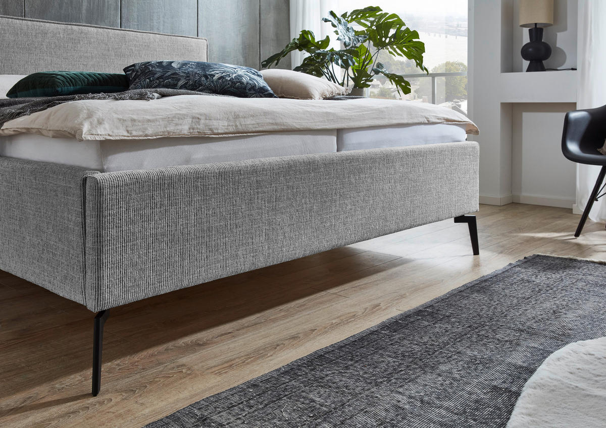 POLSTERBETT 160/200 cm  in Hellgrau  - Hellgrau/Schwarz, Design, Textil/Metall (160/200cm) - home24