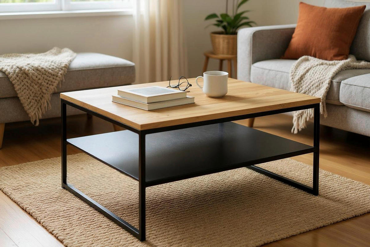 COUCHTISCH in Holz, Metall 70/70/40 cm  - Eichefarben/Schwarz, Design, Holz/Metall (70/70/40cm)