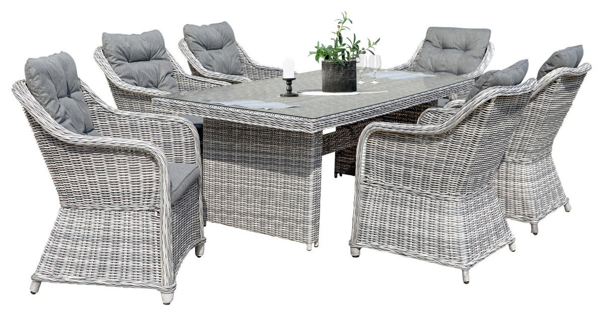 ZAHRADNÍ JÍDELNÍ SET, kov, plast, sklo, textil - světle šedá, Romantický / Rustikální, kov/textil - Ambia Garden