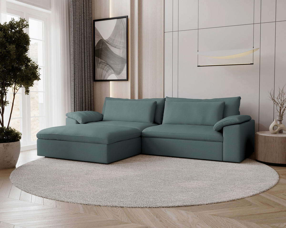 ECKSOFA  Chenille Blaugrau  - Blaugrau/Schwarz, Modern, Kunststoff/Textil (198/306cm) - Carryhome