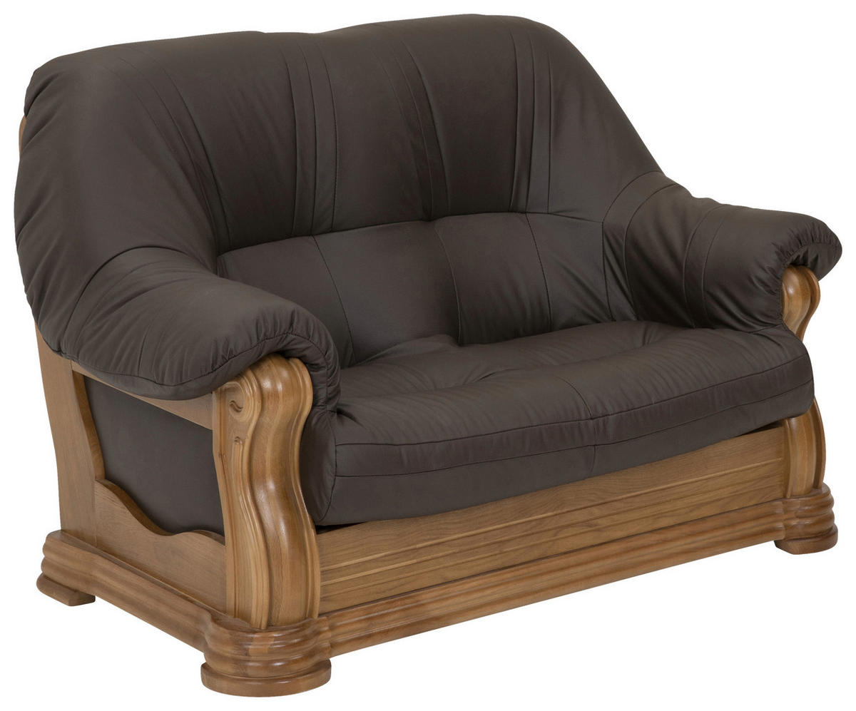 2-SITZER-SOFA in Echtleder Braun  - Eichefarben/Braun, Konventionell, Leder/Holz (144/95/94cm) - Max Winzer