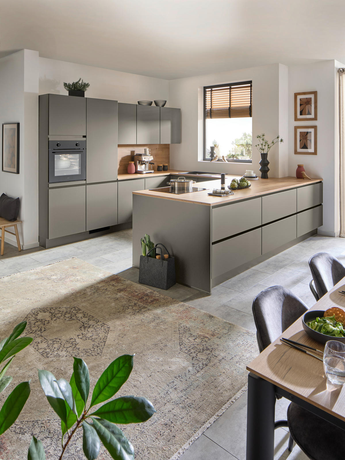 EINBAUKÜCHE   - Taupe/Eichefarben, Design, Holzwerkstoff - Celina