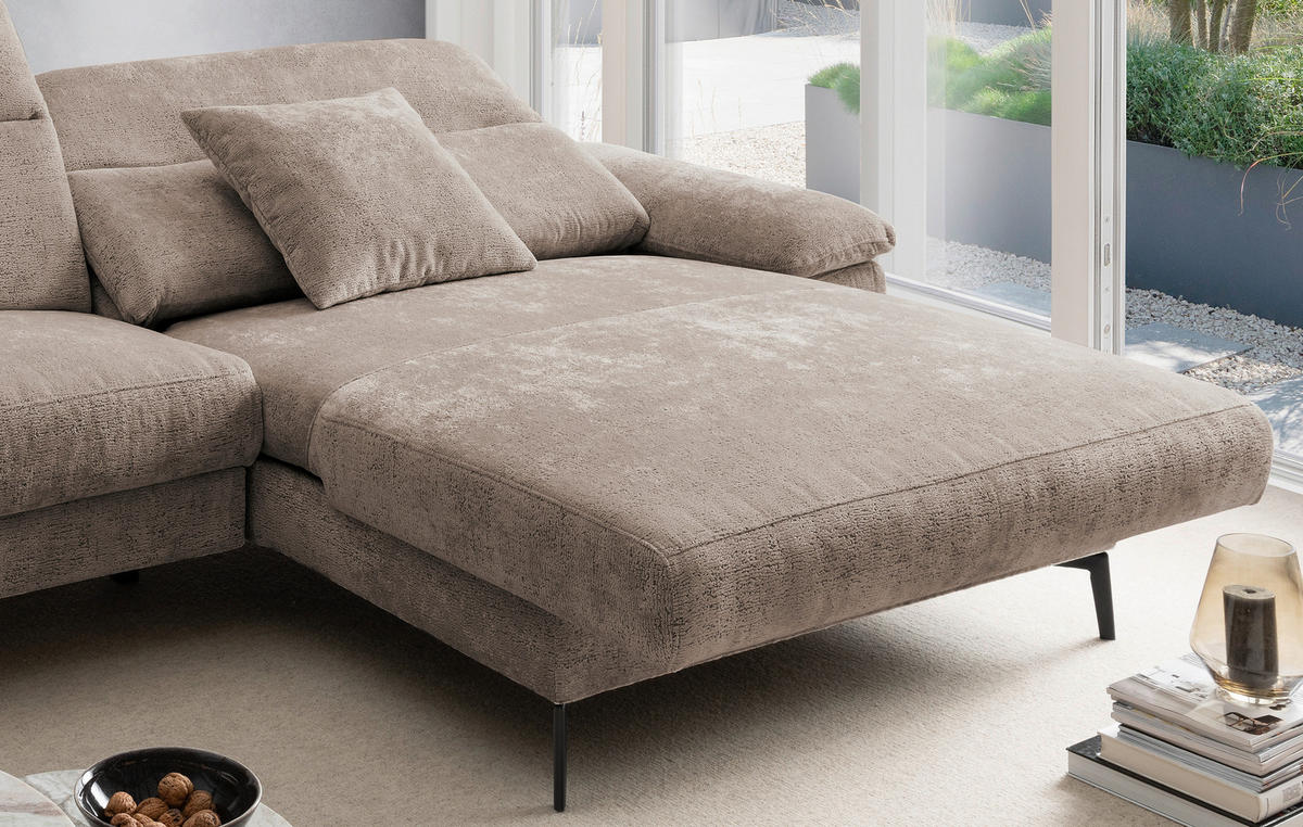 ECKSOFA Chenille Braun  - Schwarz/Braun, Konventionell, Textil/Metall (300/178cm) - Livetastic