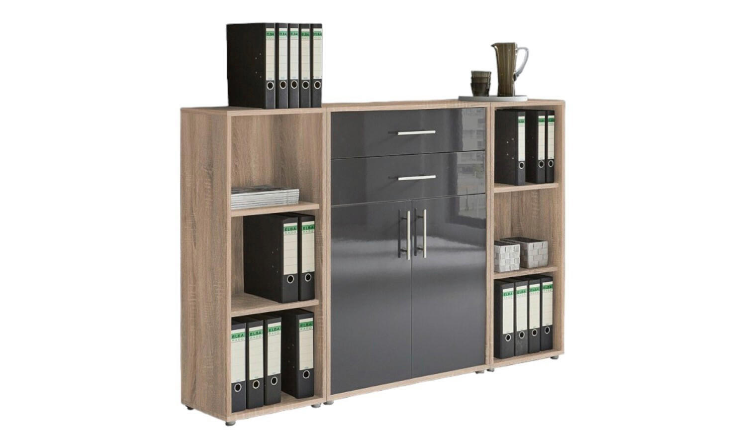 Mid.you Aktenschrank Sonoma Eiche, Anthrazit Hochglanz 172.6x113.6x33 cm