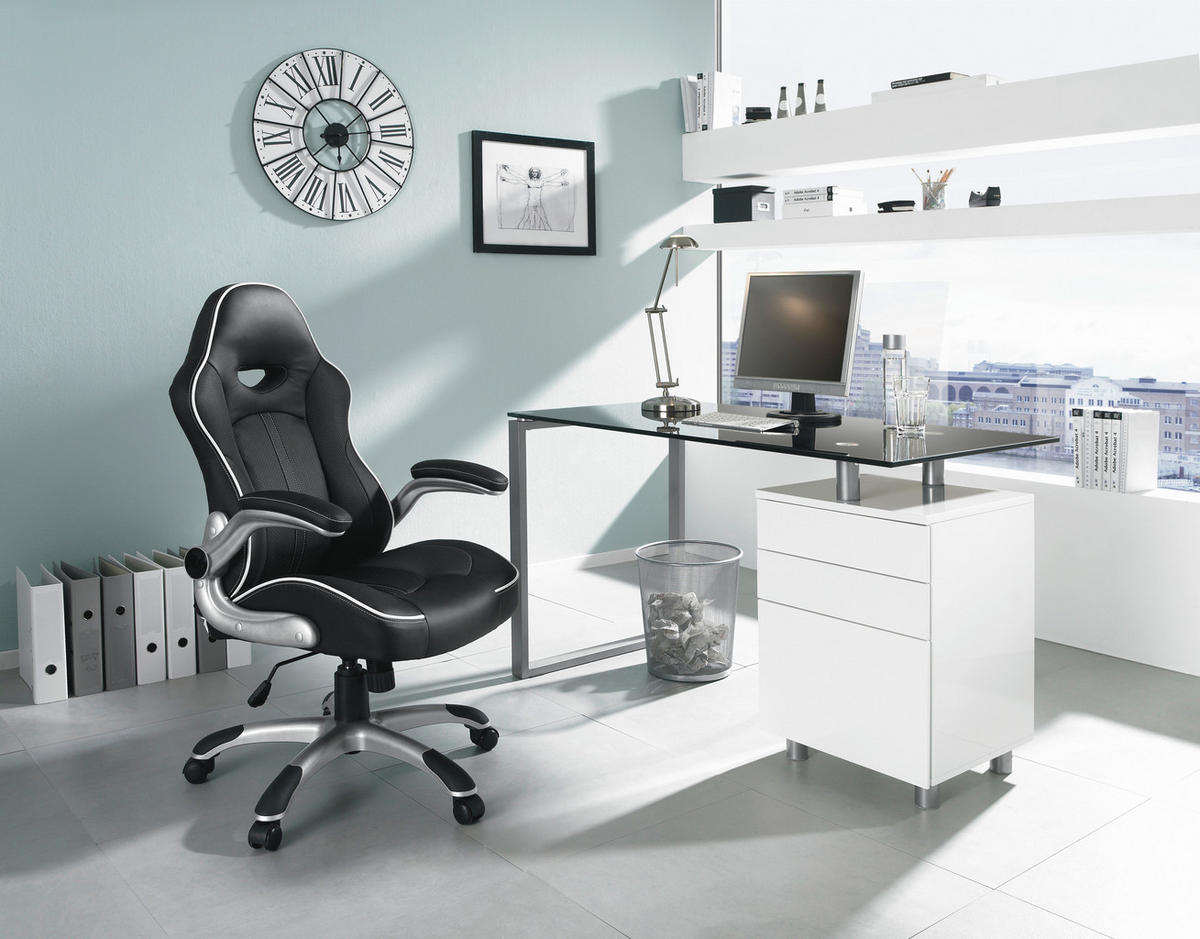 DIREKTORSKA STOLICA  siva, crna   - siva/bela, Dizajnerski, tekstil/plastika (67/111-119/69cm) - Xora