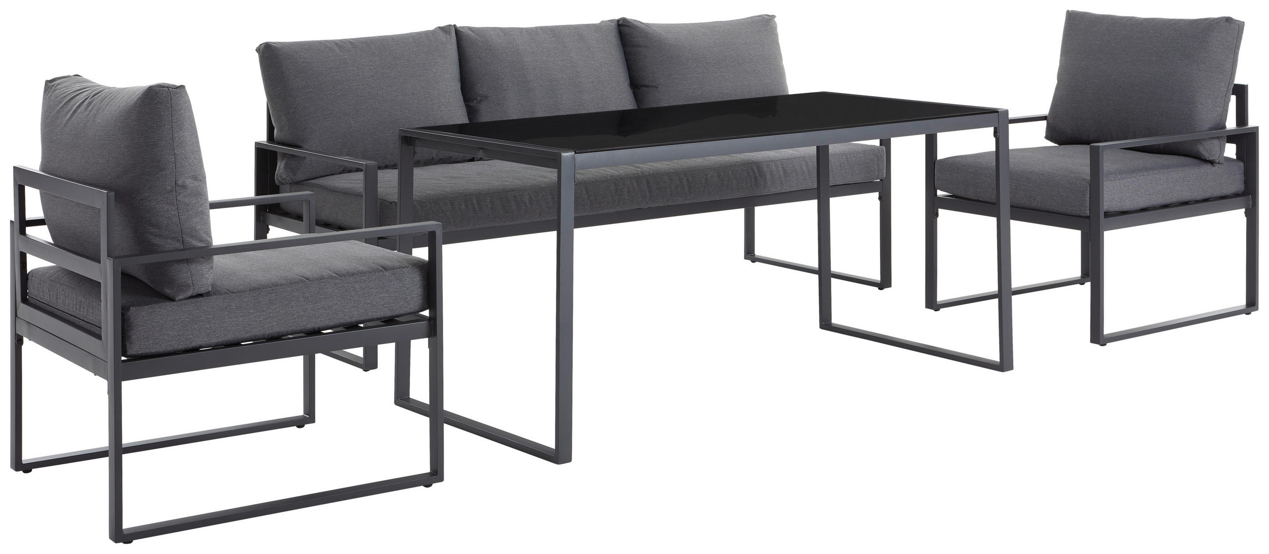 VRTNA GARNITURA   metal, staklo, tekstil  antracit, siva, crna    - siva/crna, Moderno, staklo/metal (317/67/139cm) - Ambia Garden