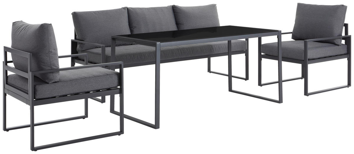 DINING-LOUNGESET  4-teilig  - Anthrazit/Schwarz, Modern, Glas/Textil (317/67/139cm) - Ambia Garden