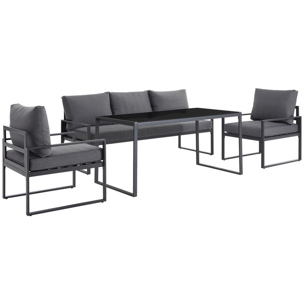 Thumbnail - Ambia Garden Dining-Loungeset, Anthrazit, Grau, Schwarz, Metall, Glas, Textil, 4-teilig, Füllung: Schaumstoff,Polyester,...