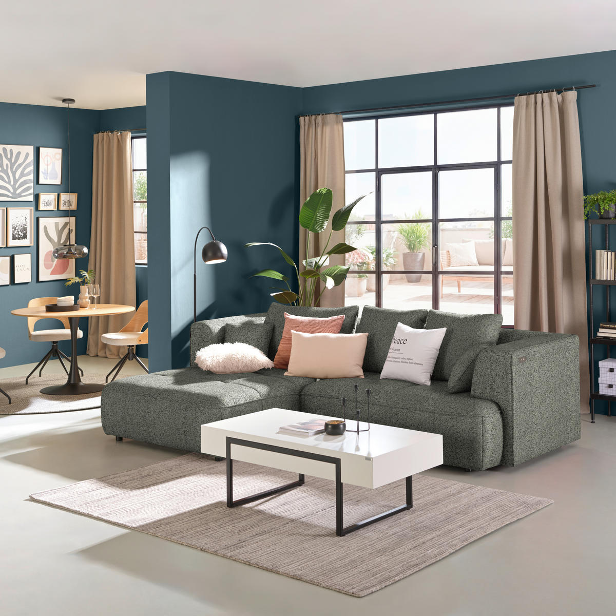 ECKSOFA Webstoff Graubraun  - Graubraun/Schwarz, Design, Kunststoff/Textil (188/288cm) - Welnova
