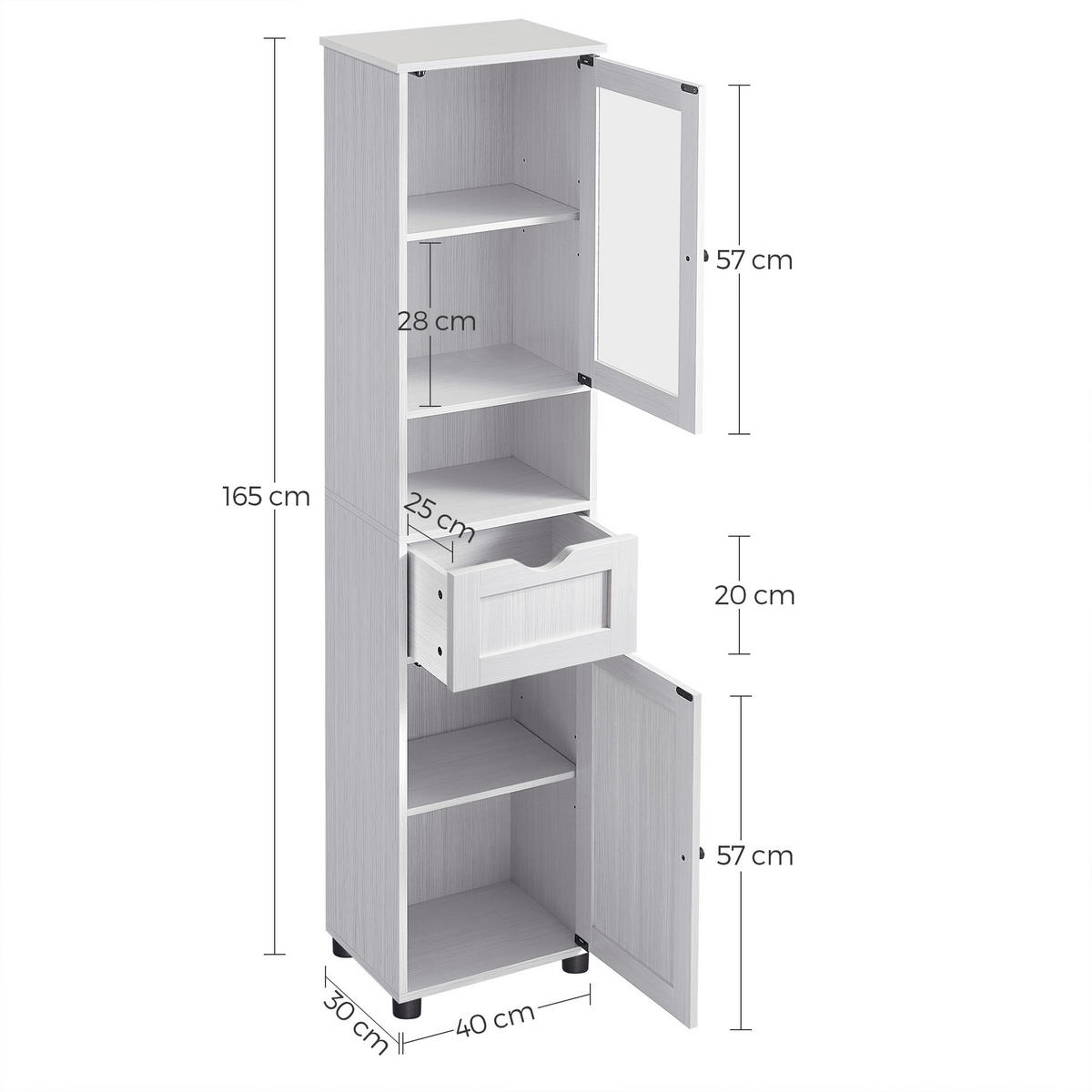HOCHSCHRANK 40/165/30 cm  - Schwarz/Weiß, Trend, Glas/Holzwerkstoff (40/165/30cm) - MID.YOU
