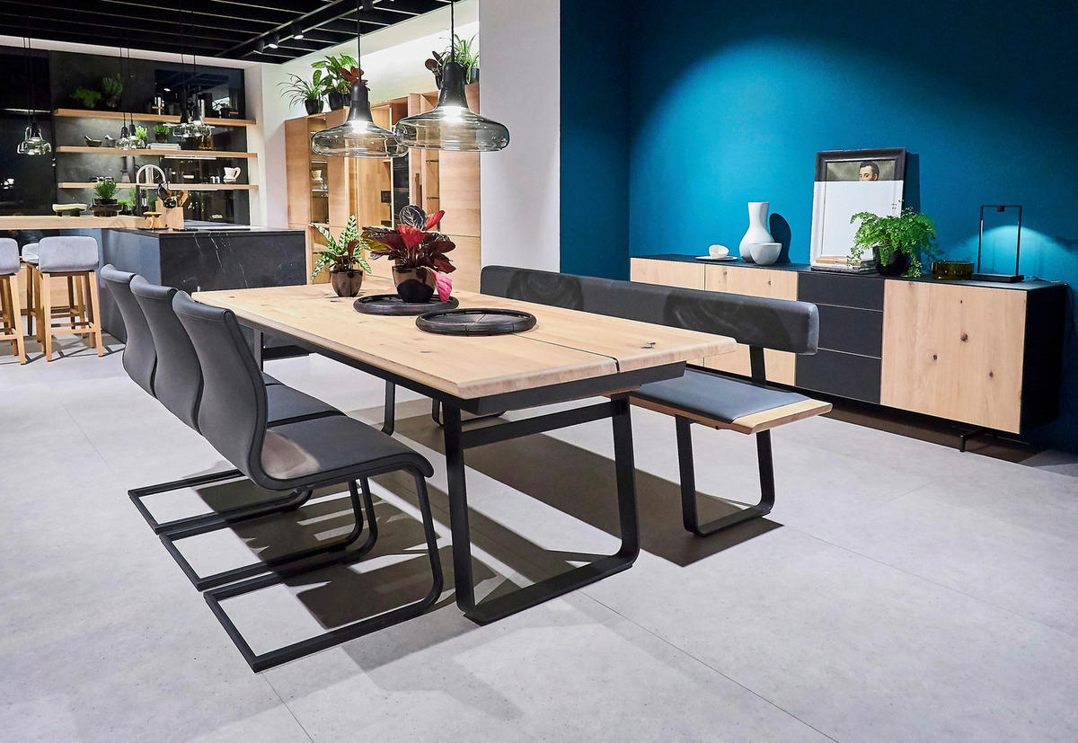 ESSTISCH in Holz, Metall 225-345/100/75 cm  - Eiche Bianco/Schwarz, Design, Holz/Metall (225-345/100/75cm) - TEAM 7