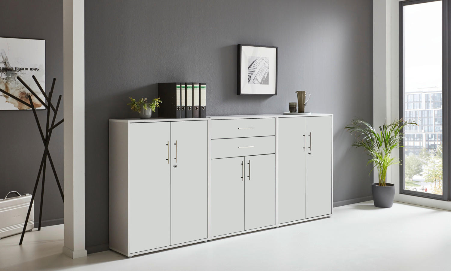 AKTENSCHRANK 253,2/113,6/33 cm  - Weiß/Grau, MODERN, Holzwerkstoff (253,2/113,6/33cm) - MID.YOU