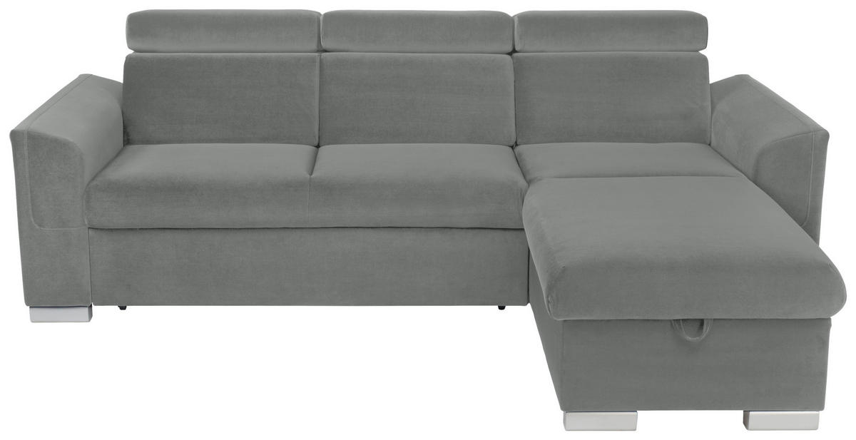 ECKSOFA in Velours Grau  - Alufarben/Grau, Design, Holz/Textil (243/186cm) - MID.YOU