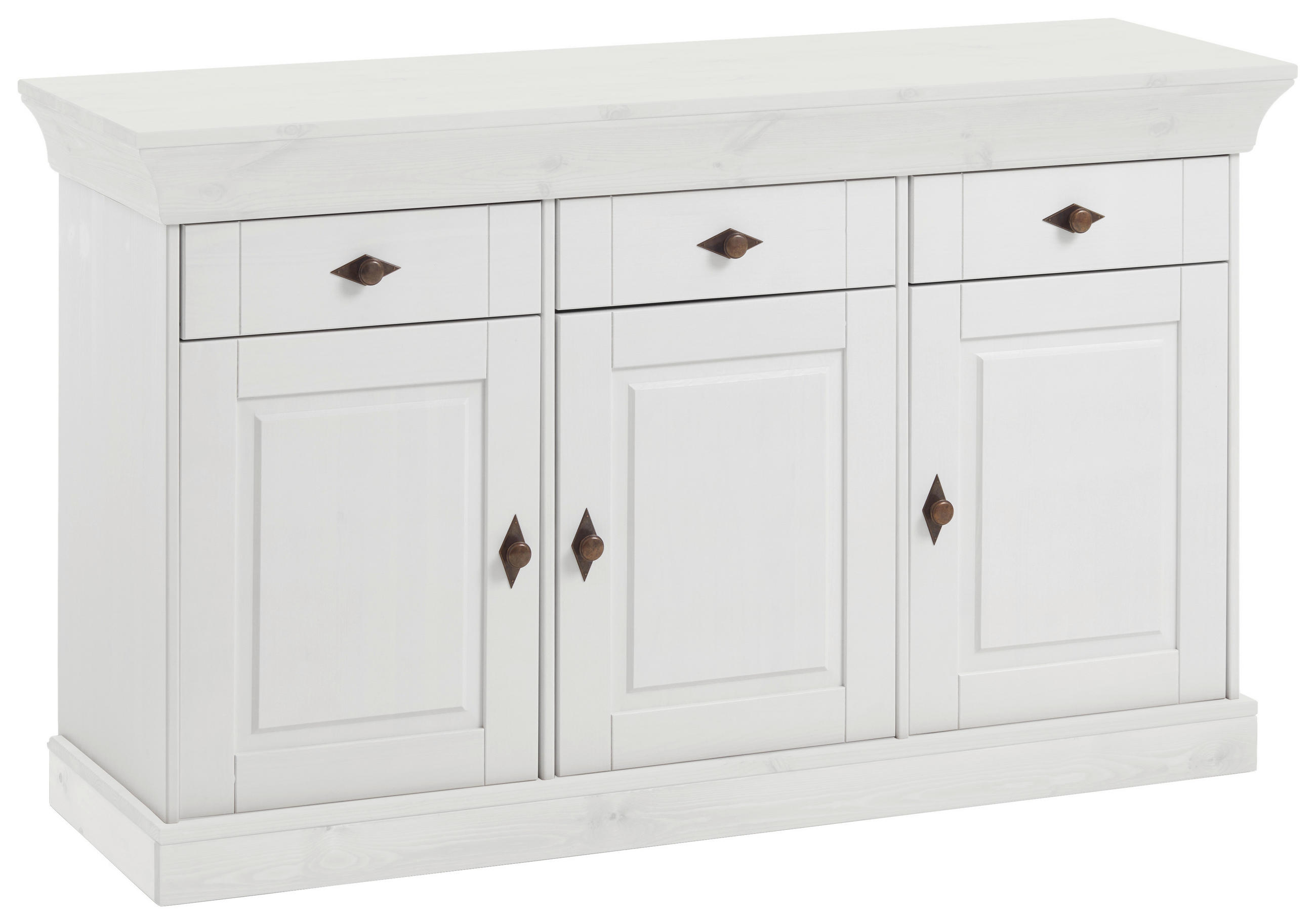 SIDEBOARD  143/85/45 cm 3 Schublade(n)  - Weiß/Kupferfarben, ROMANTIK / LANDHAUS, Holz/Metall (143/85/45cm) - Boxxx