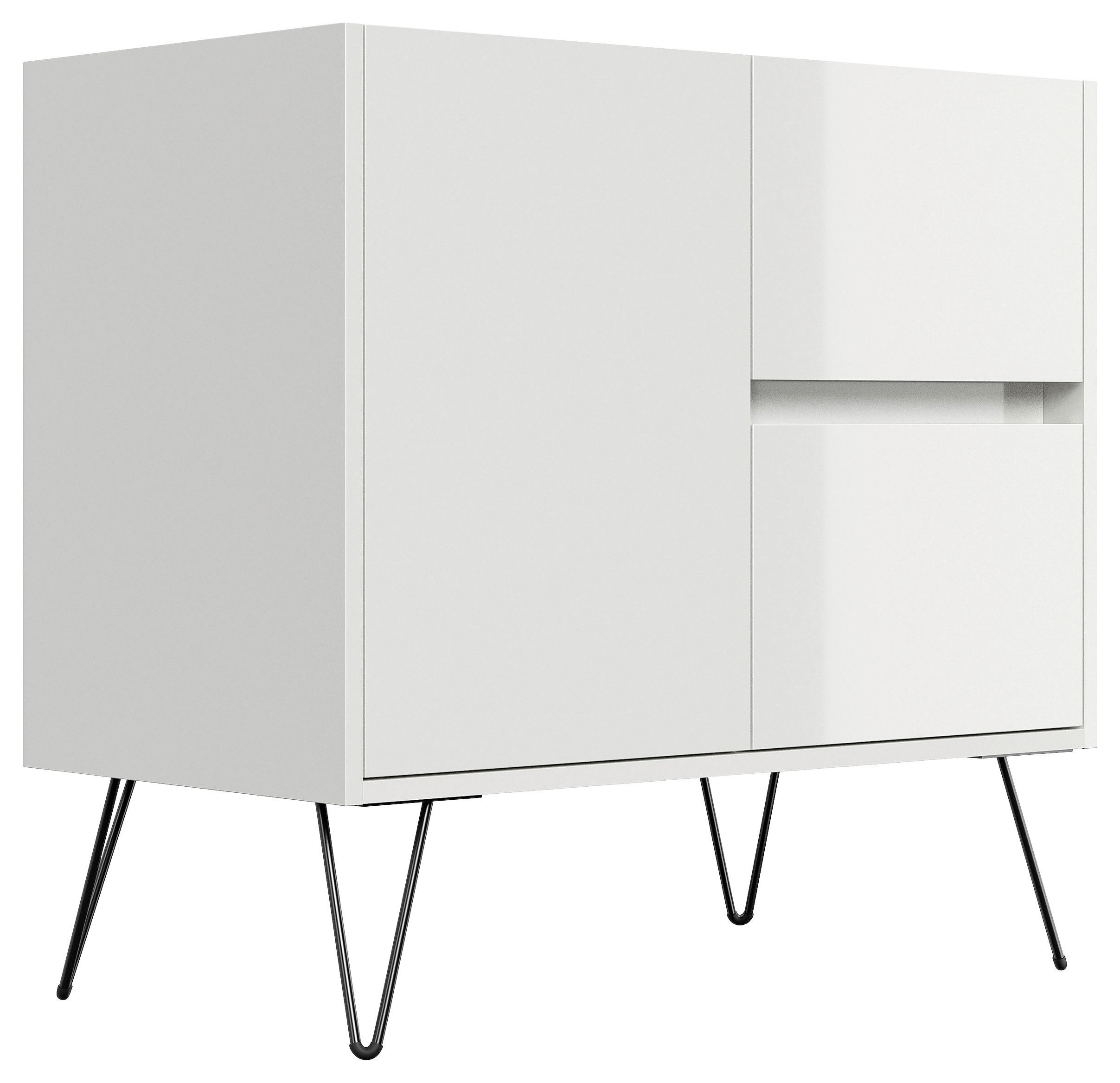 SIDEBOARD Posseik Industrial 79/75,8/42 cm 2 Schublade(n)  - Weiß Hochglanz/Eichefarben, Design, Holzwerkstoff/Metall (79/75,8/42cm) - P & B