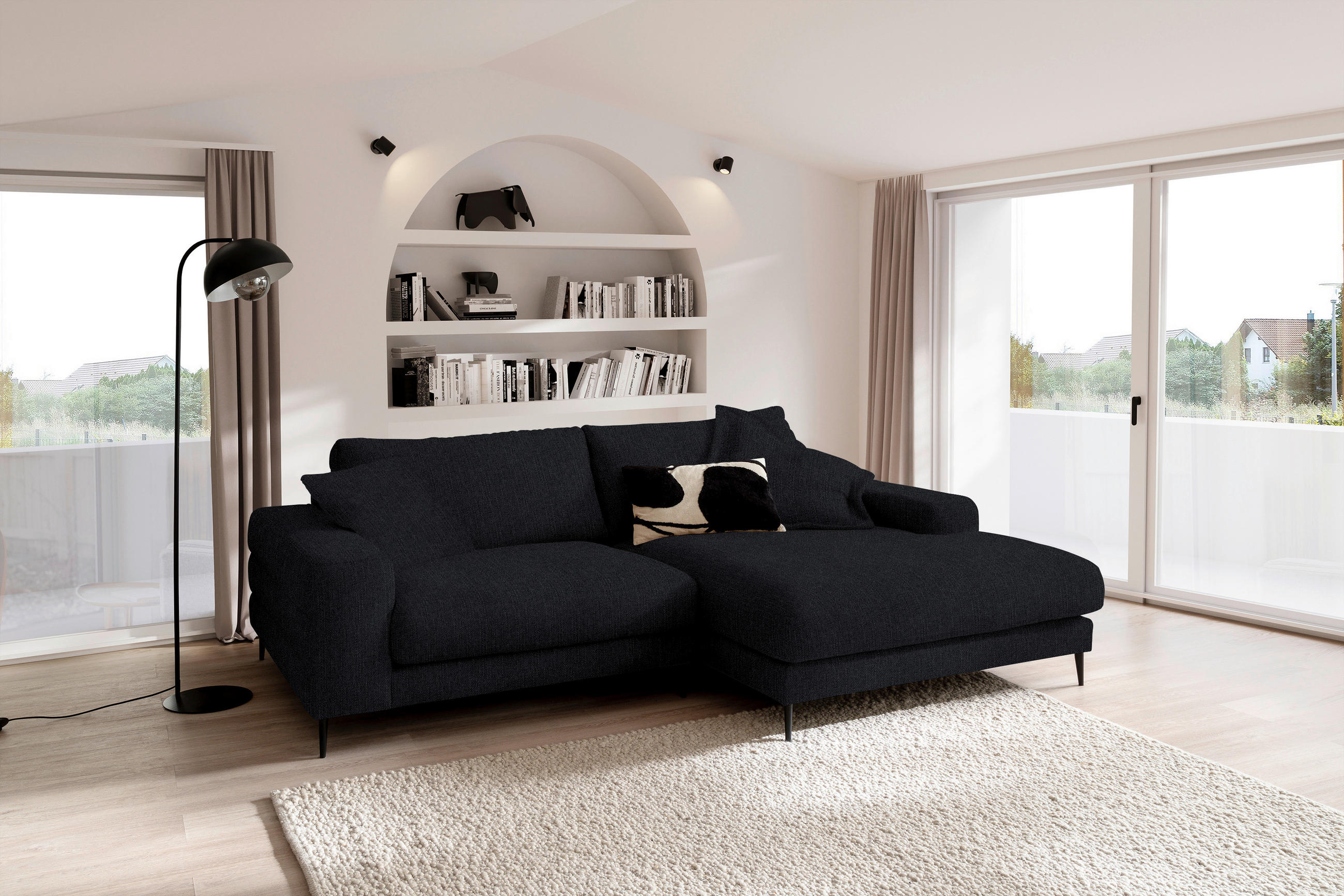 ECKSOFA in Flachgewebe Schwarz  - Schwarz, Design, Textil/Metall (253/177cm) - Dieter Knoll