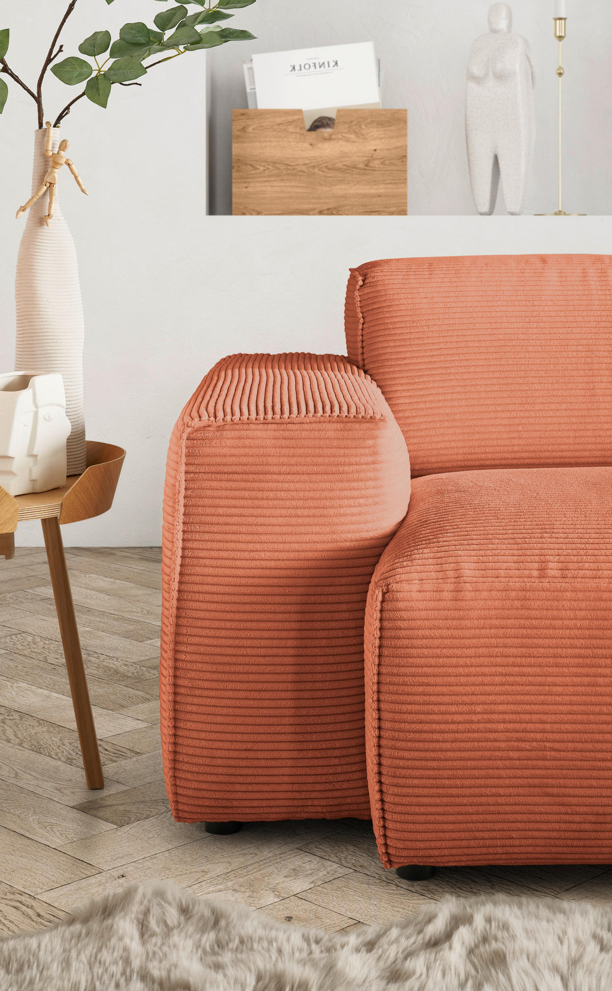ECKSOFA 9125 Aprikose Cord  - Aprikose/Schwarz, Design, Kunststoff/Textil (300/189cm) - Pure Home Lifestyle