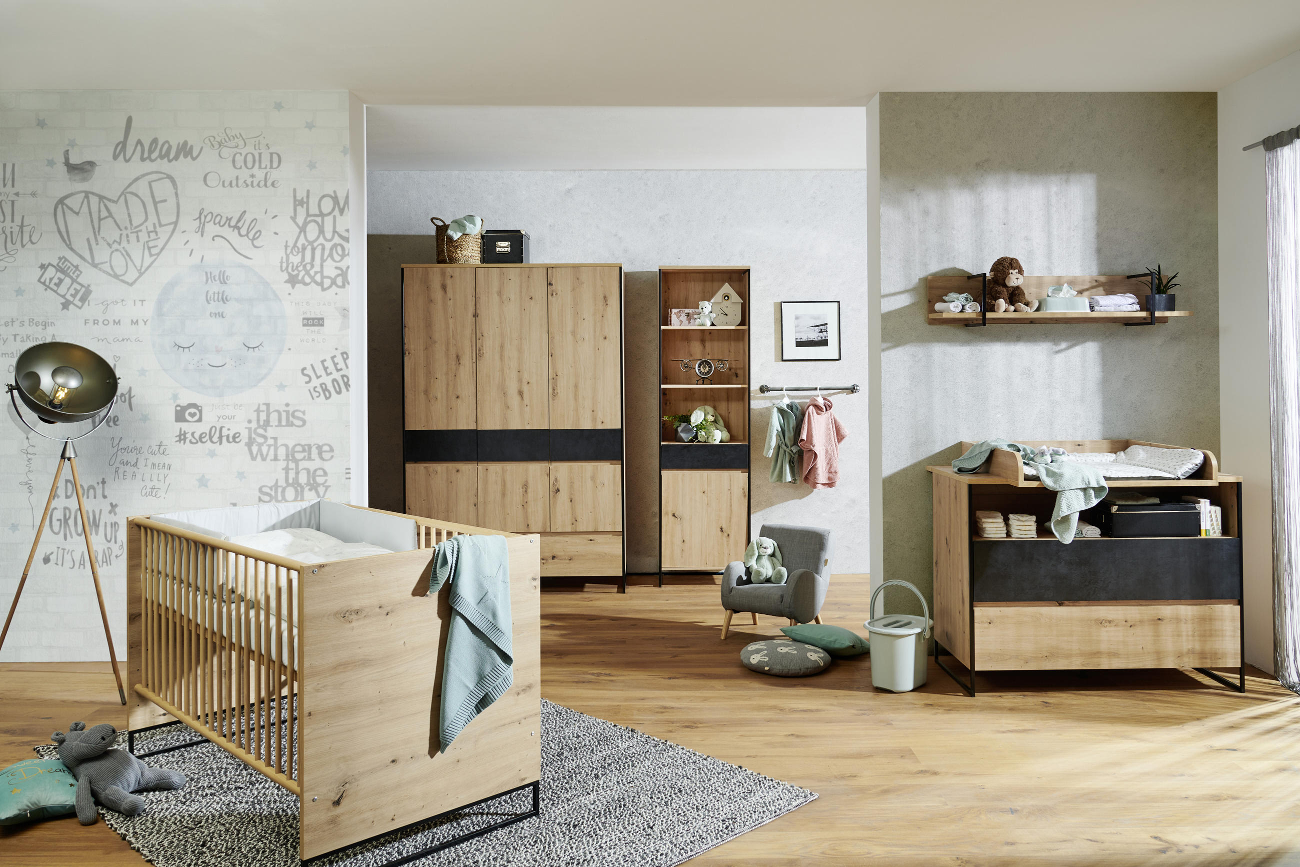 WICKELKOMMODE Yunai Anthrazit, Eichefarben  - Eichefarben/Anthrazit, Trend, Holzwerkstoff (120/106/77,8cm) - My Baby Lou
