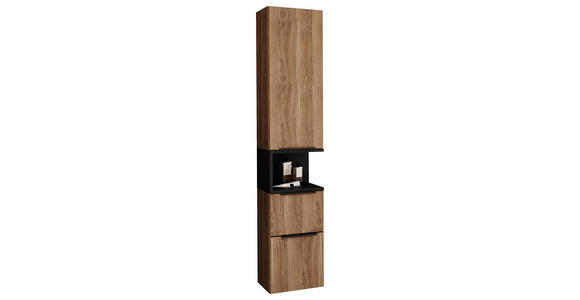 HOCHSCHRANK 30/160/30 cm  - Eichefarben/Schwarz, Design, Glas/Holzwerkstoff (30/160/30cm) - Novel