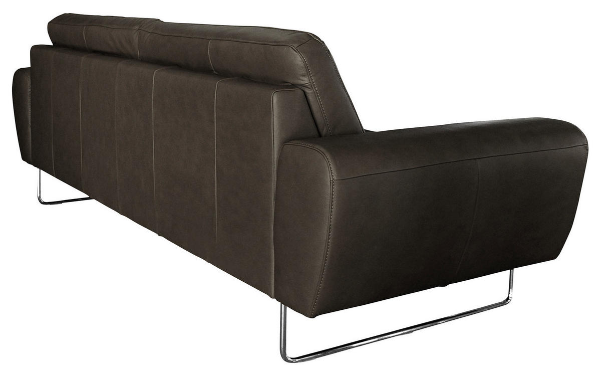 3-SITZER-SOFA in Leder Schwarz  - Chromfarben/Schwarz, Design, Leder/Metall (207/85/92cm) - Livetastic