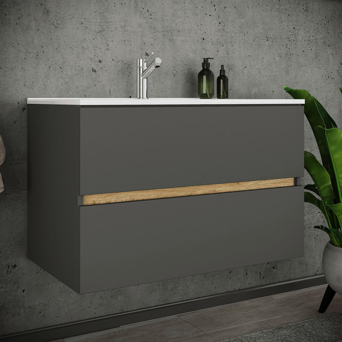 BADEZIMMER 2-teilig  - Honigeiche/Weiss, Trend, Keramik/Holzwerkstoff (81/51/47cm) - MID.YOU