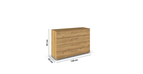 KOMMODE  in 120/81/42 cm  - Eichefarben/Silberfarben, Design, Holzwerkstoff/Kunststoff (120/81/42cm) - Novel