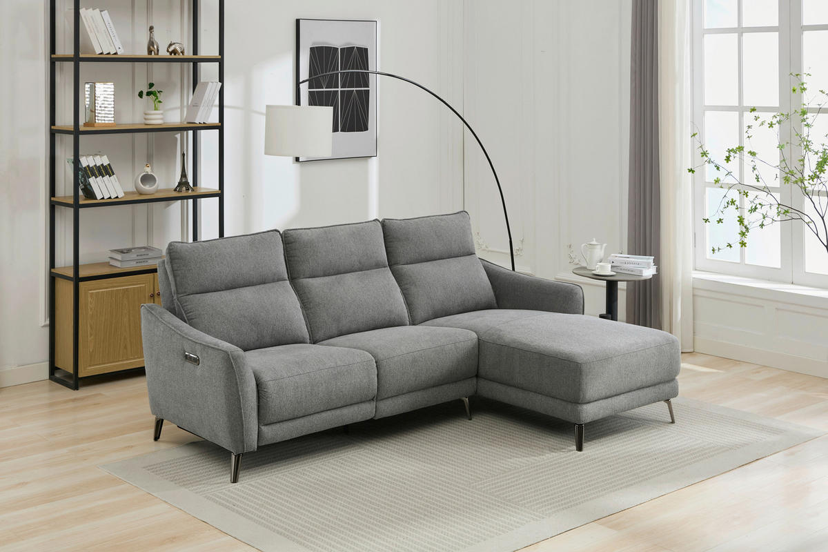 ECKSOFA in Struktur Grau  - Chromfarben/Grau, Modern, Textil/Metall (239/168cm) - MID.YOU