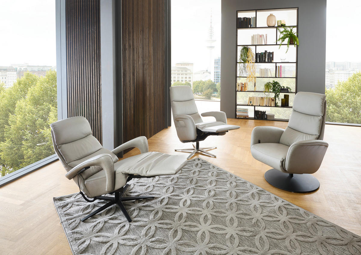 RELAXSESSEL in Leder Greige  - Greige/Schwarz, Design, Leder/Metall (76/108/86cm) - Dieter Knoll
