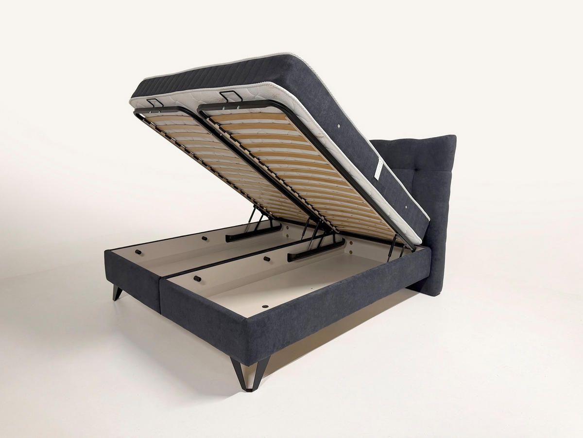 Pat Tapițat, 180/200 cm, albastru - albastru/negru, Basics, metal/textil (180/200cm)