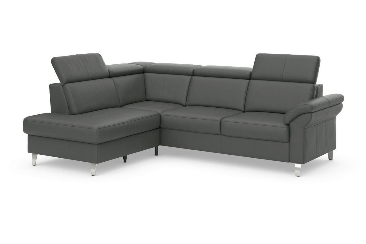 ECKSOFA 194/245 cm ARNGAST E in Echtleder Anthrazit Kopfteilverstellung  194/245 cm  - Chromfarben/Anthrazit, Basics, Leder/Textil (194/245cm) - Sit & More